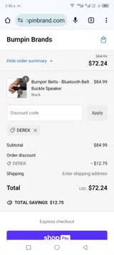 Derek coupon verification screenshot