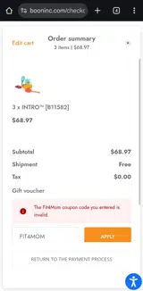 FIT4MOM coupon verification screenshot