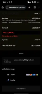 WELCOME40 coupon verification screenshot