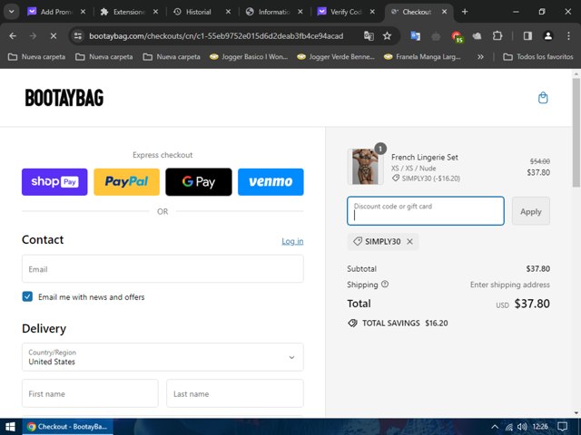 BootayBag checkout page showing BootayBag discount code box | Screenshot taken by SimplyCodes community member on Mar 14, 2024