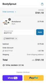 BOOTY101 coupon verification screenshot