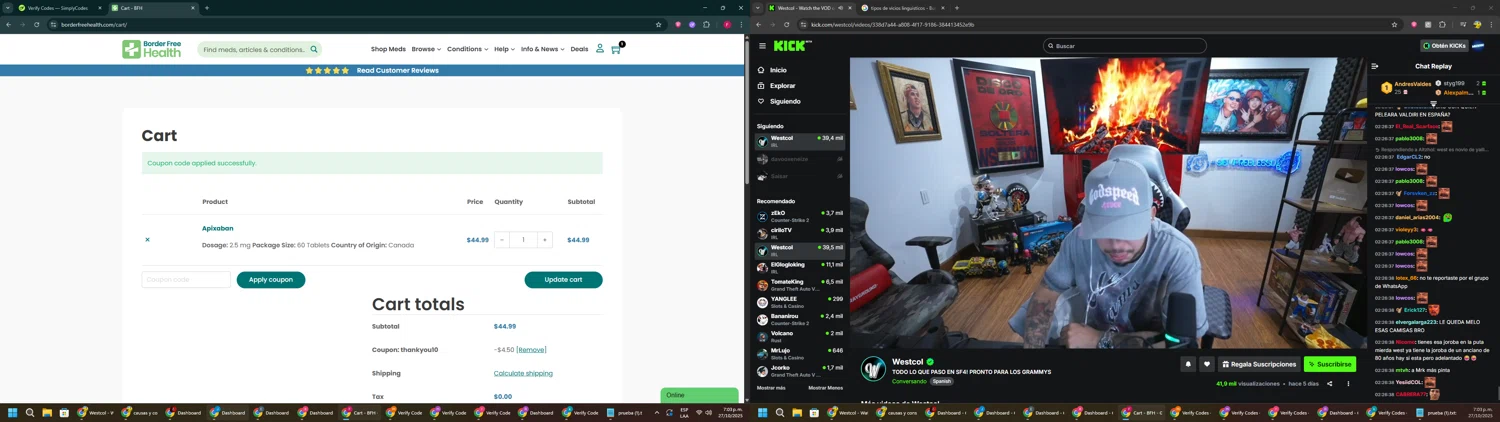 Border Free Health promo code screenshot showing code THANKYOU10 applied at Border Free Health checkout page. Uploaded by SimplyCodes community member ExtraordinaryVirtuoso281 on Oct 27, 2025