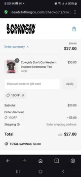 Born Dead Clothing coupon verification screenshot