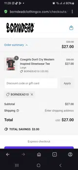 Born Dead Clothing coupon verification screenshot