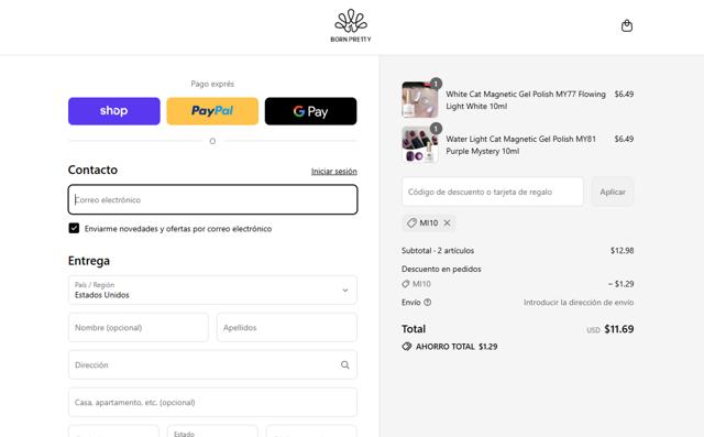 Born Pretty checkout page showing Born Pretty coupon code box | Screenshot taken by SimplyCodes community member on Sep 15, 2025