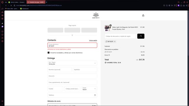 Born Pretty checkout page showing Born Pretty coupon code box | Screenshot taken by SimplyCodes community member on Sep 15, 2025