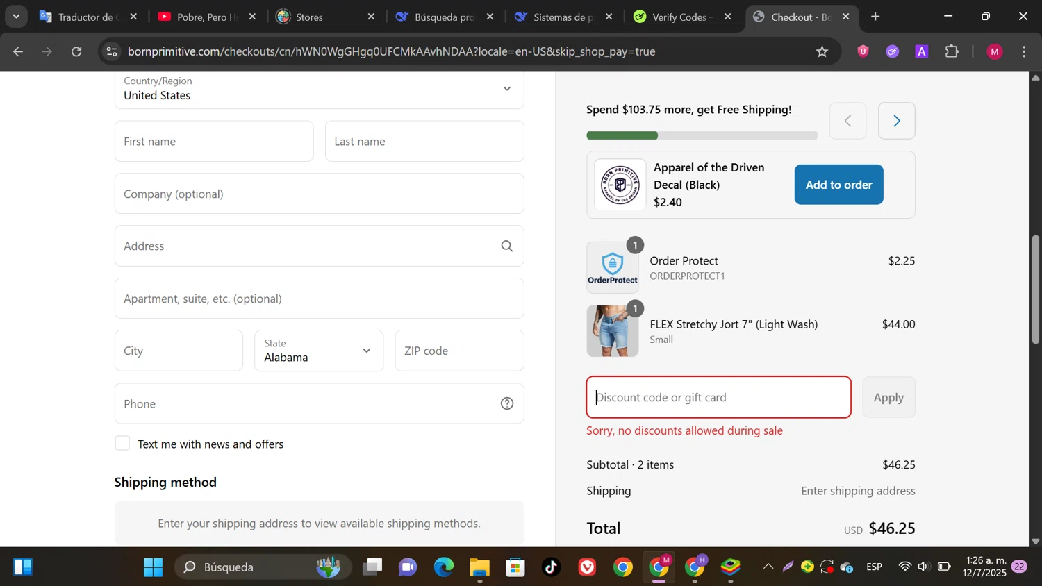 Born Primitive discount code screenshot showing code DEALSPOTBP10 applied at Born Primitive checkout page. Uploaded by SimplyCodes community member SwiftPioneer1769 on Jul 12, 2025