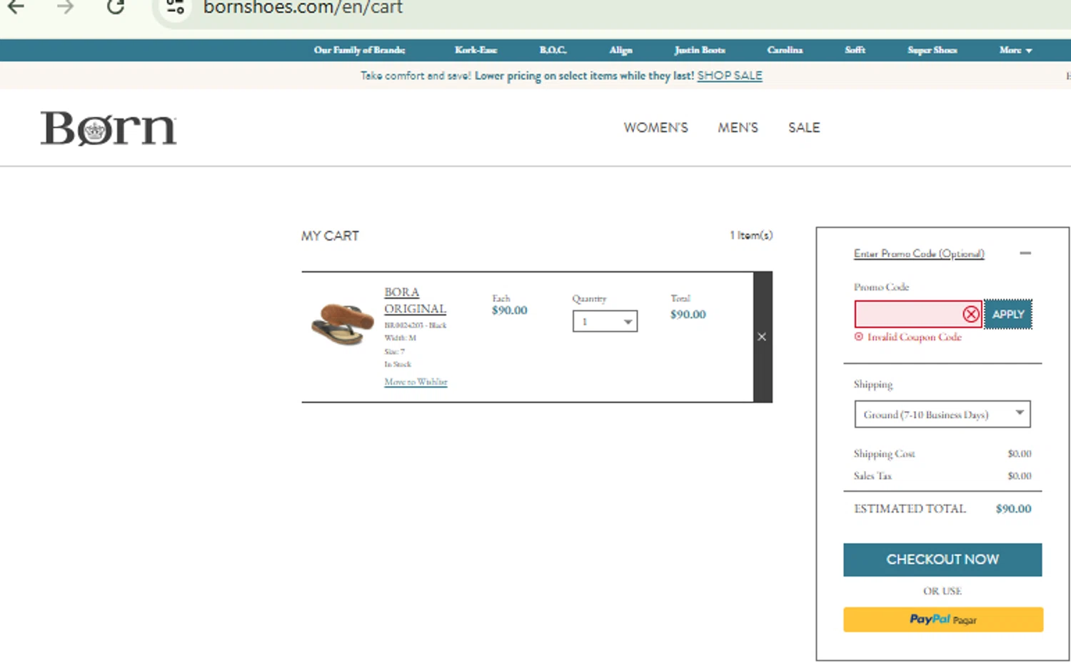 Born Shoes promo code screenshot showing code ORIGINAL applied at Born Shoes checkout page. Uploaded by SimplyCodes community member CashMaestro9337 on Aug 19, 2025