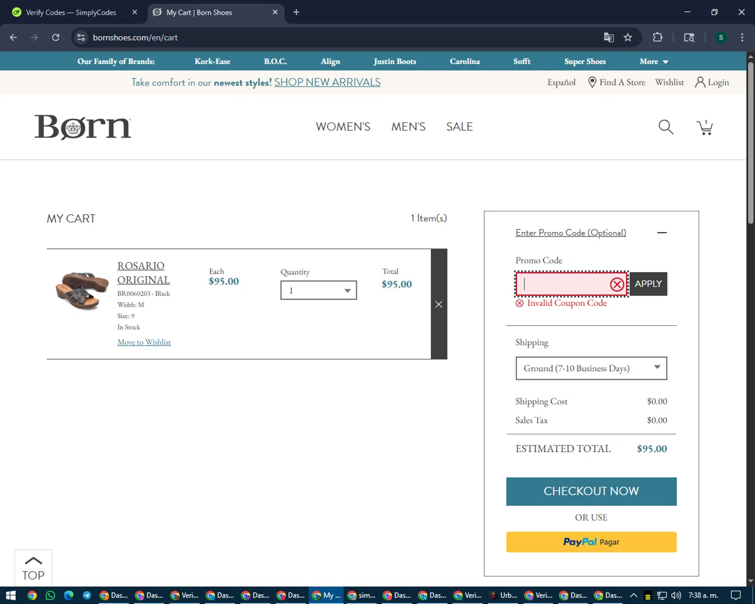 Born Shoes promo code screenshot showing code ORIGINAL applied at Born Shoes checkout page. Uploaded by SimplyCodes community member lilMosey on Aug 19, 2025