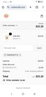 CHECKOUT15 coupon verification screenshot