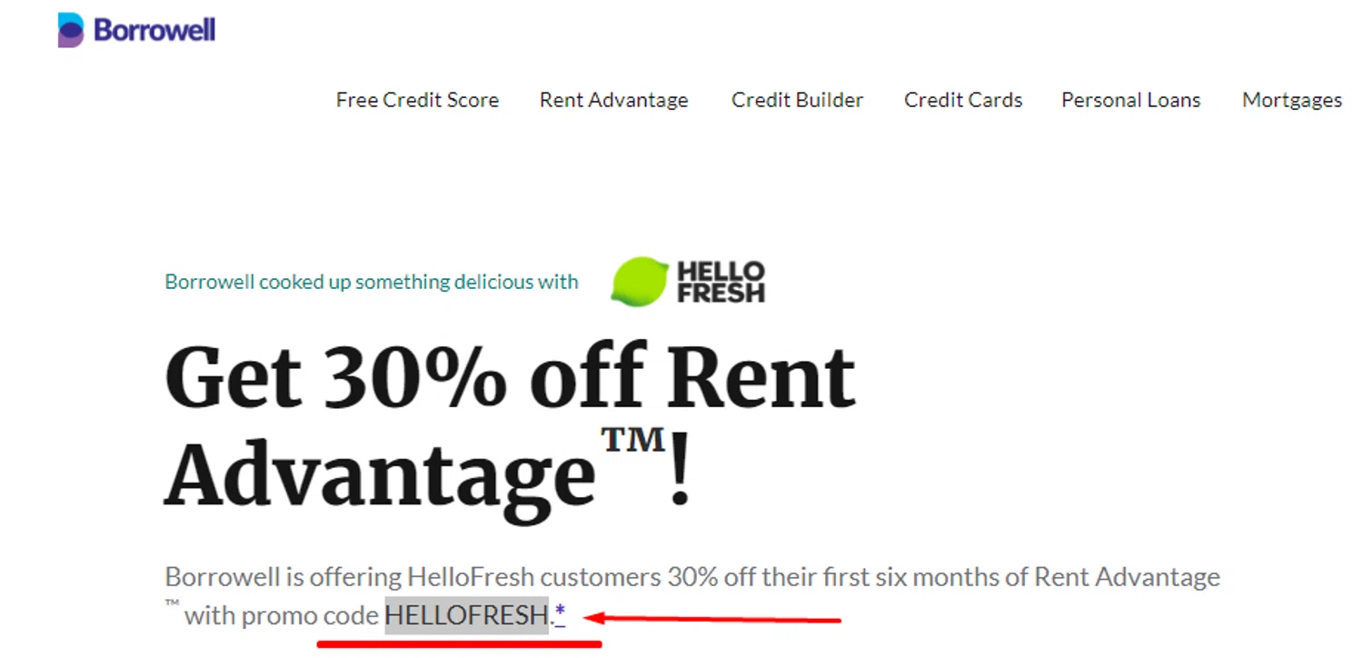 Borrowell CA promo code screenshot showing code HELLOFRESH applied at Borrowell CA checkout page. Uploaded by SimplyCodes community member Alofoke on Jan 2, 2026