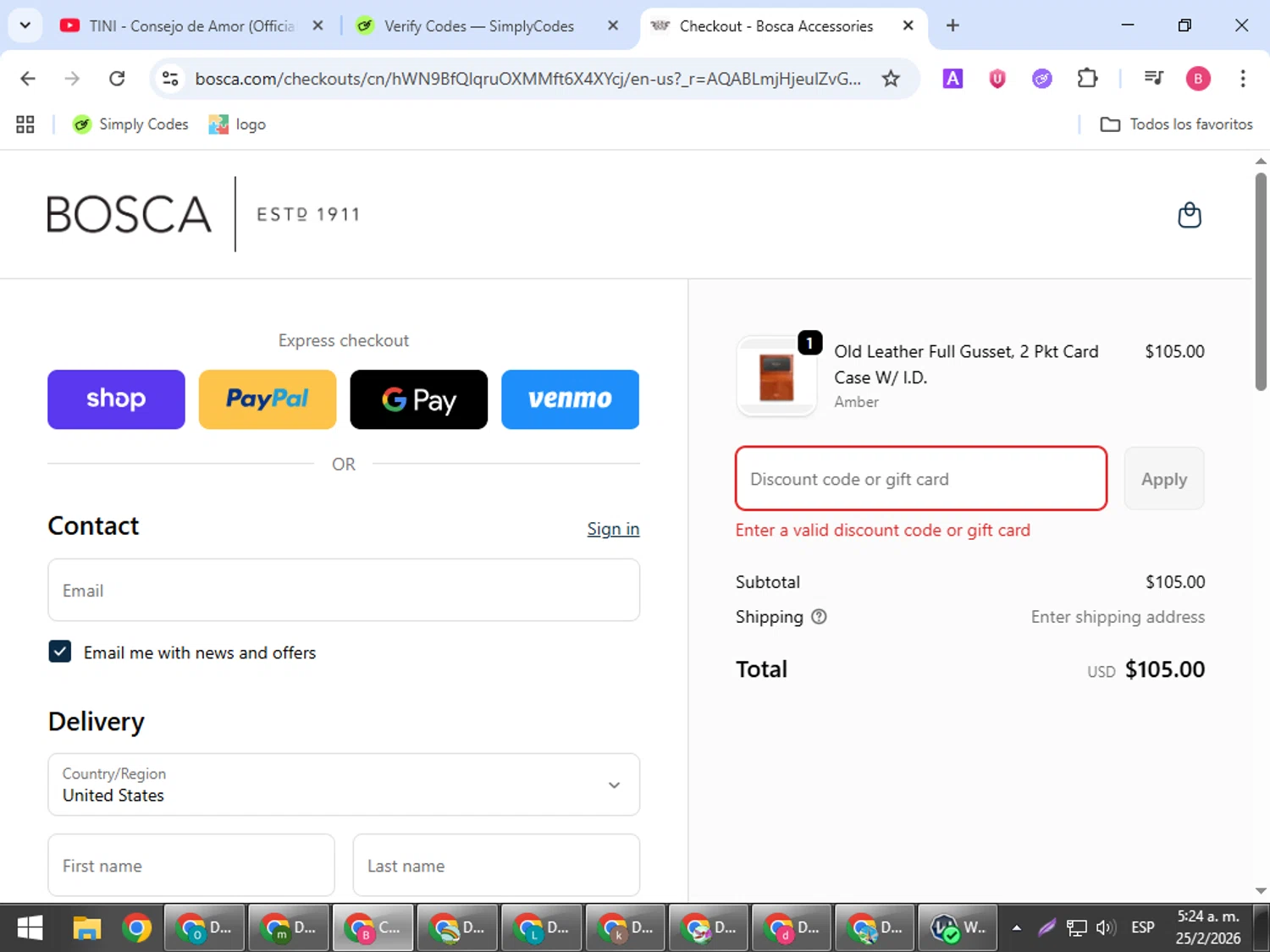 Bosca promo code screenshot showing code BLACK20 applied at Bosca checkout page. Uploaded by SimplyCodes community member bombontropical on Feb 25, 2026