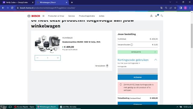 Bosch Home checkout page showing Bosch Home promo code box | Screenshot taken by SimplyCodes community member on Aug 27, 2023