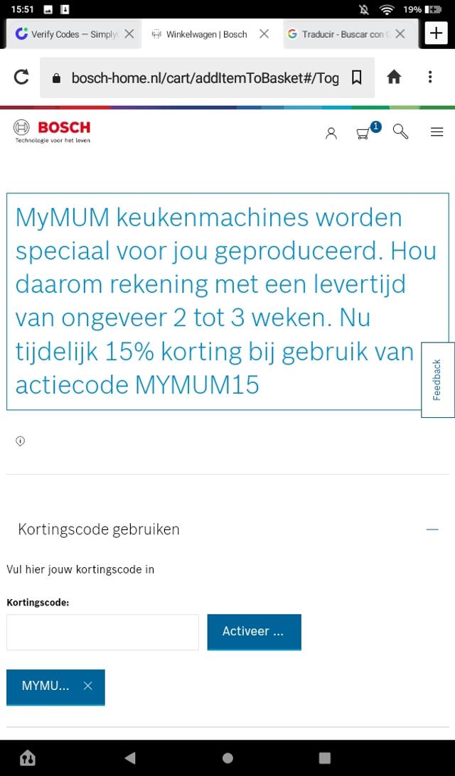 Bosch Home checkout page showing Bosch Home promo code box | Screenshot taken by SimplyCodes community member on May 20, 2022
