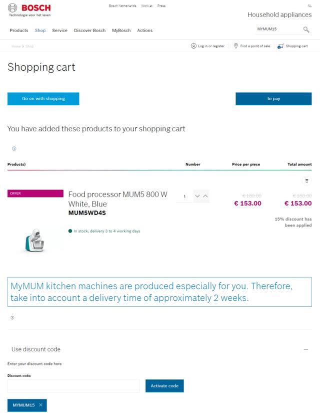Bosch Home checkout page showing Bosch Home promo code box | Screenshot taken by SimplyCodes community member on Apr 19, 2021