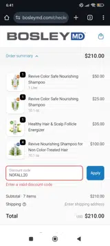 NOFALL20 coupon verification screenshot