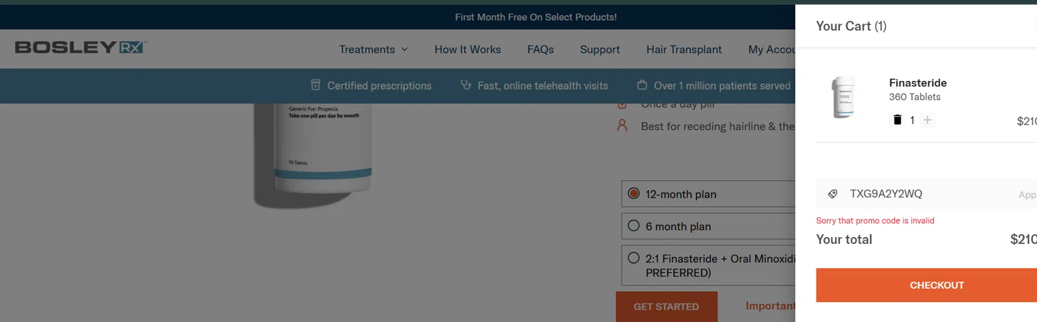 BosleyRx promo code screenshot showing code TXG9A2Y2WQ applied at BosleyRx checkout page. Uploaded by SimplyCodes community member enzoonova on Mar 28, 2025