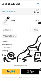 mother15 coupon verification screenshot