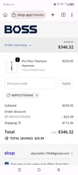 Boss Hammer Co coupon verification screenshot