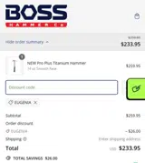 Boss Hammer Co coupon verification screenshot