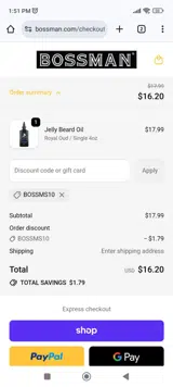 BOSSMS10 coupon verification screenshot