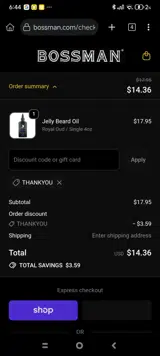 THANKYOU coupon verification screenshot