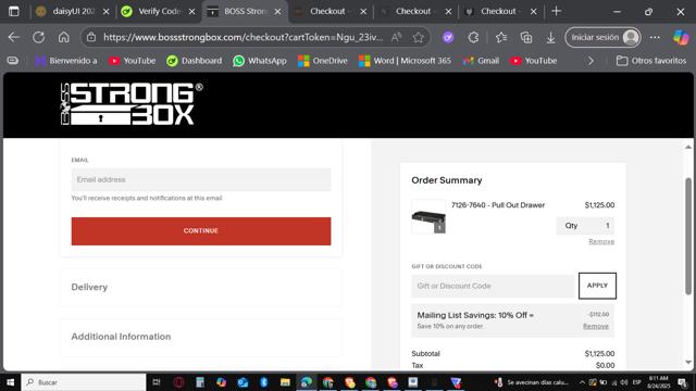 BOSS StrongBox checkout page showing BOSS StrongBox promo code box | Screenshot taken by SimplyCodes community member on Aug 24, 2025
