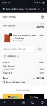 LEARTHER coupon verification screenshot