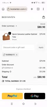 KARINA15 coupon verification screenshot