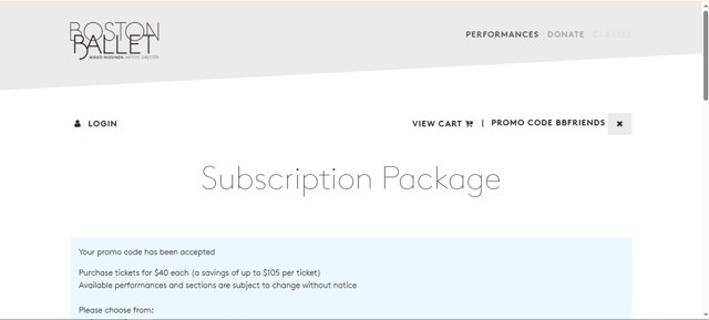 Boston Ballet checkout page showing Boston Ballet promo code box | Screenshot taken by SimplyCodes community member on May 6, 2025