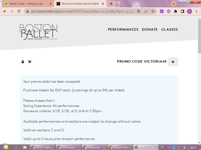 Boston Ballet checkout page showing Boston Ballet promo code box | Screenshot taken by SimplyCodes community member on Jun 1, 2025