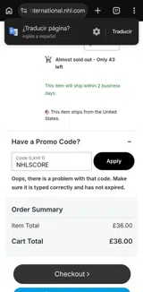 Boston Bruins Shop coupon verification screenshot