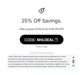 Boston Bruins Shop coupon verification screenshot