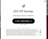 Boston Bruins Shop coupon verification screenshot