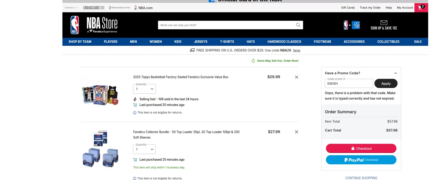 Boston Celtics promo code screenshot showing code SWISH applied at Boston Celtics checkout page. Uploaded by SimplyCodes community member Billyyou on Jan 7, 2026