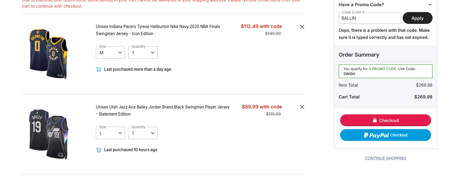 Boston Celtics promo code screenshot showing code BALLIN applied at Boston Celtics checkout page. Uploaded by SimplyCodes community member Billyyou on Jan 29, 2026