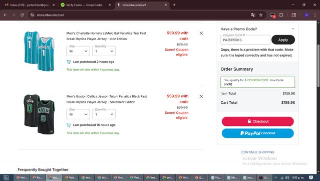 Boston Celtics checkout page showing Boston Celtics promo code box | Screenshot taken by SimplyCodes community member on Oct 2, 2025