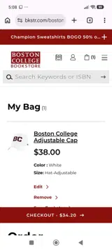 Boston College Eagles coupon verification screenshot