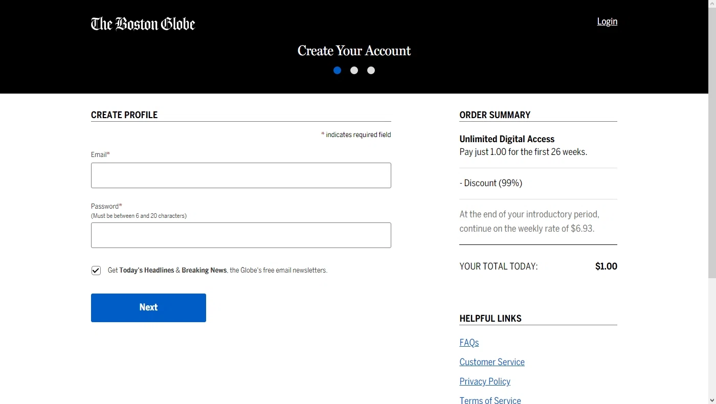 where to use The Boston Globe promo code box