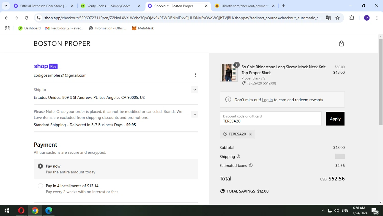 where to use Boston Proper promo code box