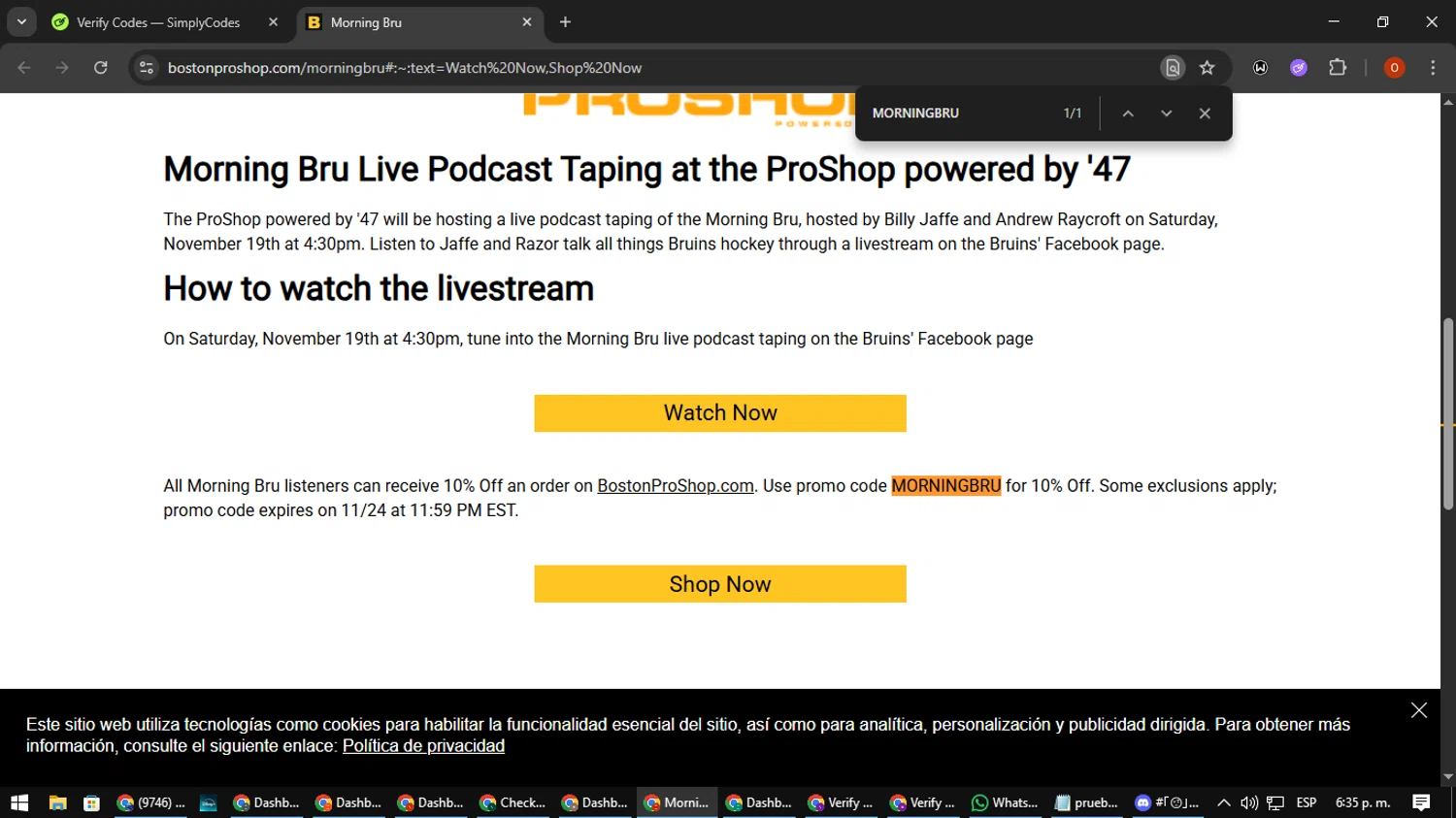 Boston ProShop checkout page showing Boston ProShop coupon code box | Screenshot taken by SimplyCodes community member on Sep 10, 2025