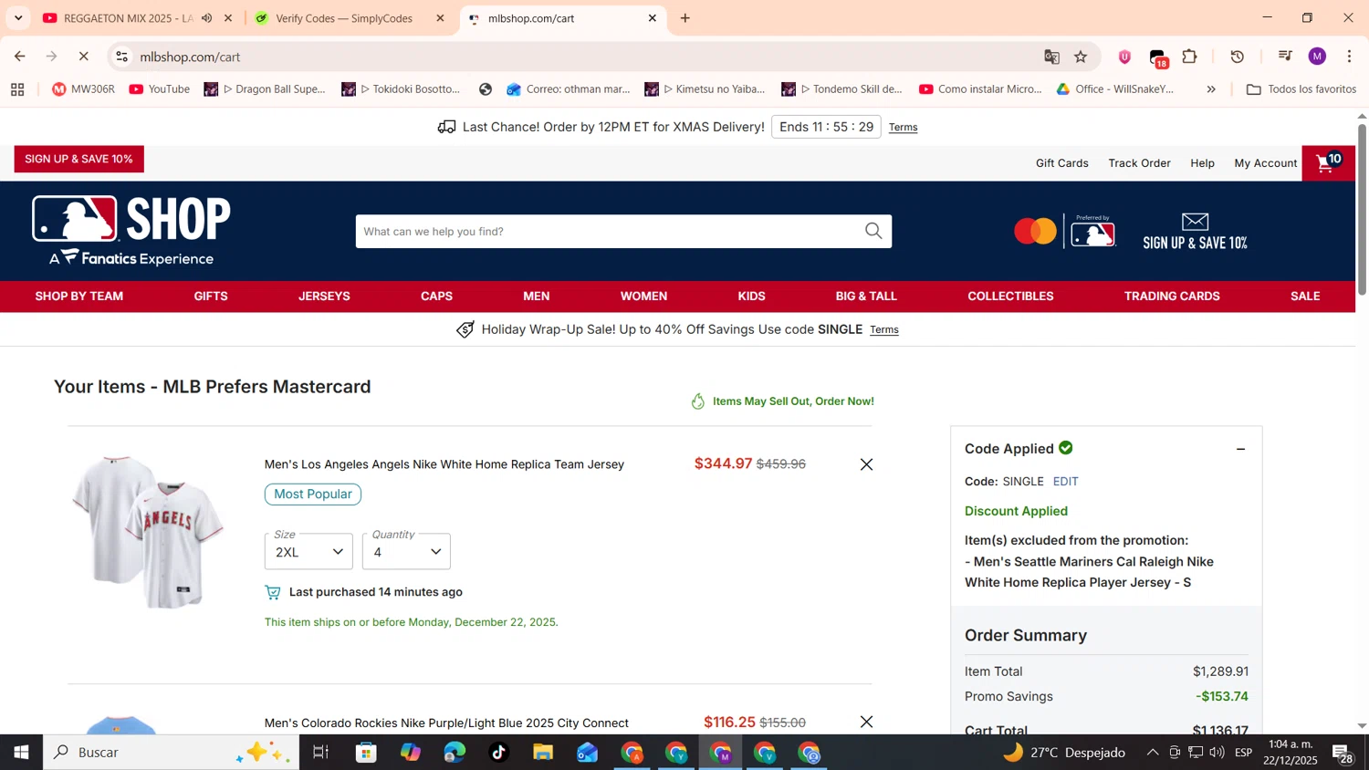 Boston Red Sox promo code screenshot showing code single applied at Boston Red Sox checkout page. Uploaded by SimplyCodes community member cod_gakpo on Dec 22, 2025