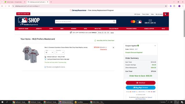 Boston Red Sox checkout page showing Boston Red Sox promo code box | Screenshot taken by SimplyCodes community member on Sep 10, 2025