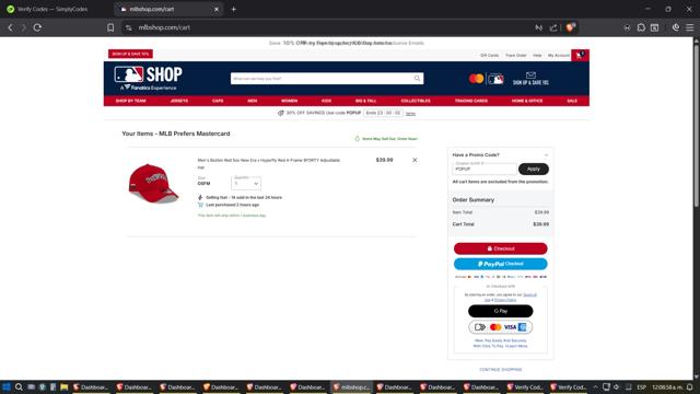 Boston Red Sox checkout page showing Boston Red Sox promo code box | Screenshot taken by SimplyCodes community member on Oct 3, 2025