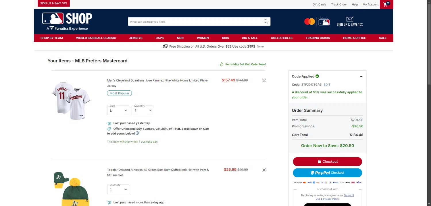 Boston Red Sox checkout page showing Boston Red Sox promo code box | Screenshot taken by SimplyCodes community member on Feb 6, 2026