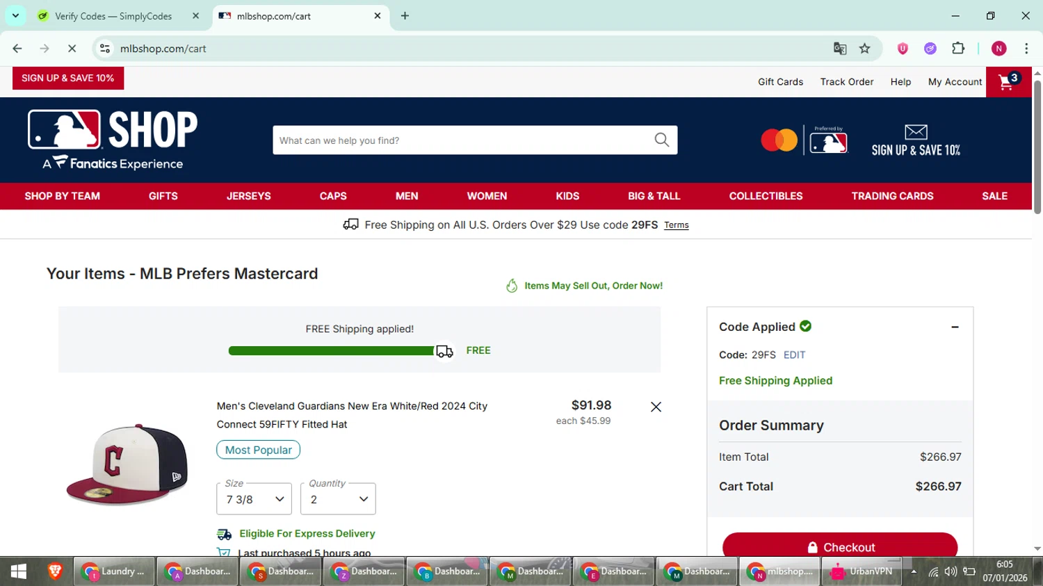 Boston Red Sox checkout page showing Boston Red Sox promo code box | Screenshot taken by SimplyCodes community member on Jan 7, 2026