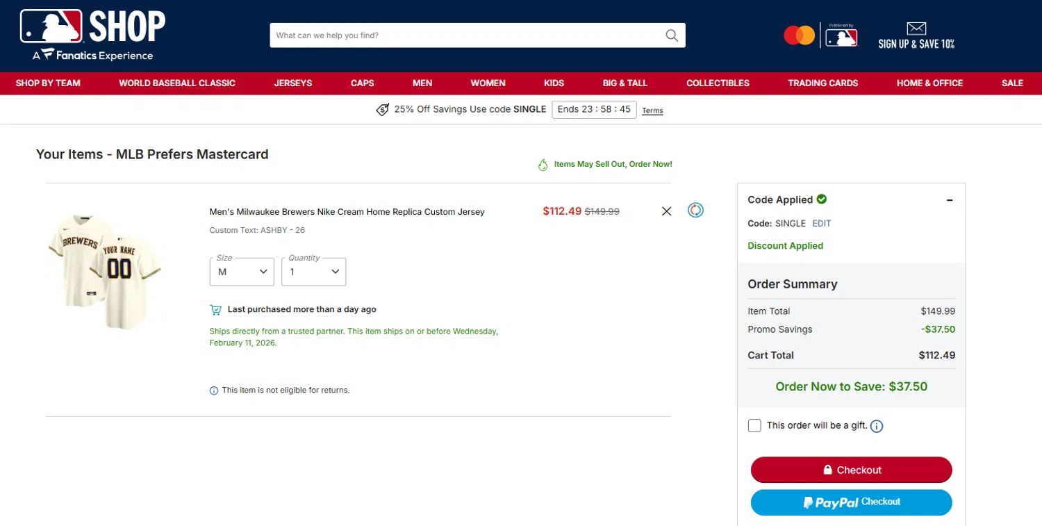 Boston Red Sox promo code screenshot showing code SINGLE applied at Boston Red Sox checkout page. Uploaded by SimplyCodes community member Dulce__ on Jan 28, 2026