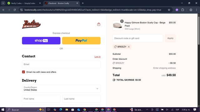 Boston Scally checkout page showing Boston Scally discount code box | Screenshot taken by SimplyCodes community member on Aug 27, 2025