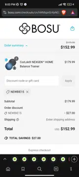 NEWBIE15 coupon verification screenshot
