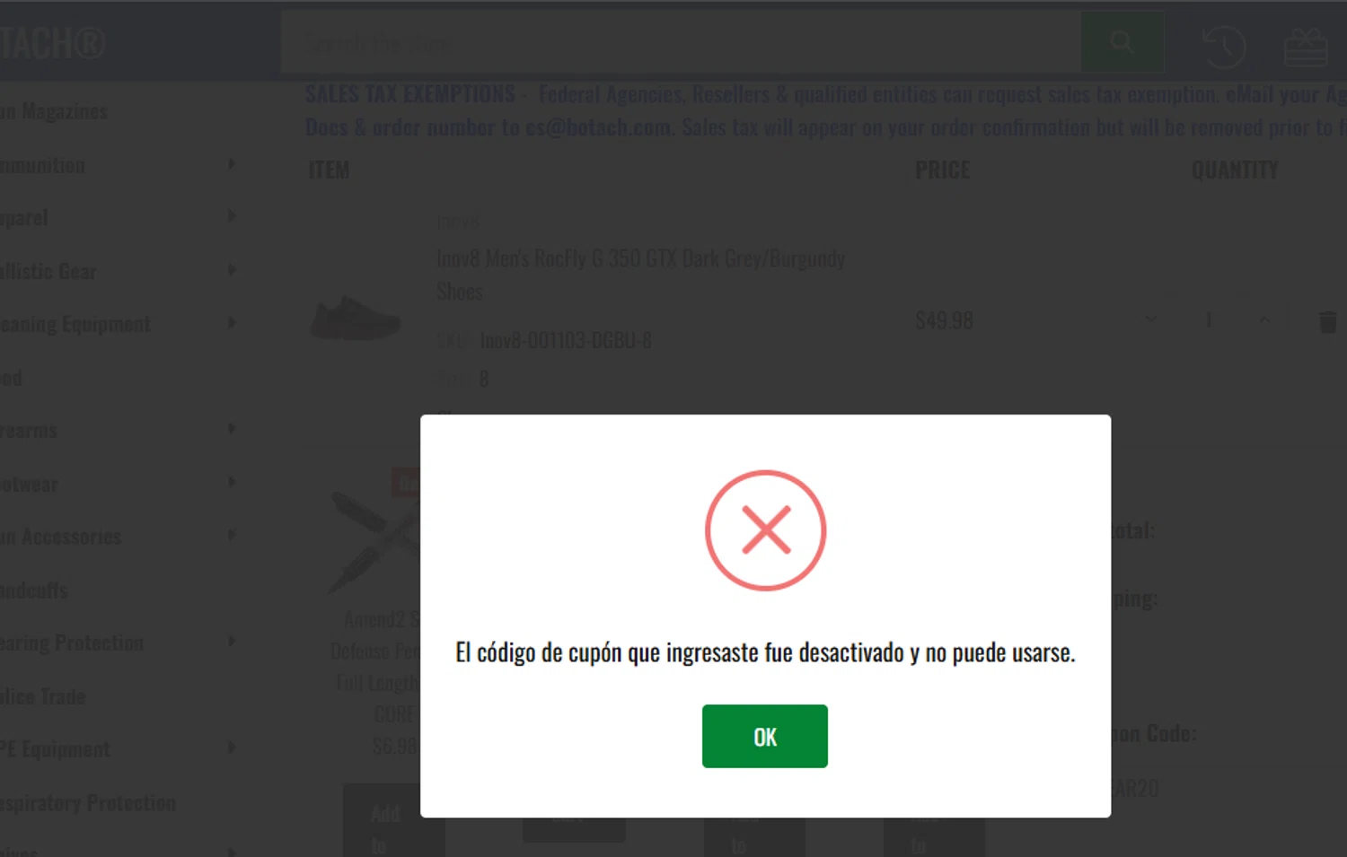 Botach coupon code screenshot showing code CLEAR20 applied at Botach checkout page. Uploaded by SimplyCodes community member Dejadepicharme on Aug 17, 2025